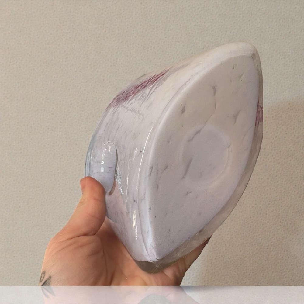 Vintage Hand Blown Art Glass Vase (Or Pitcher) Color Speckled Purple And White - Picture 4 of 8